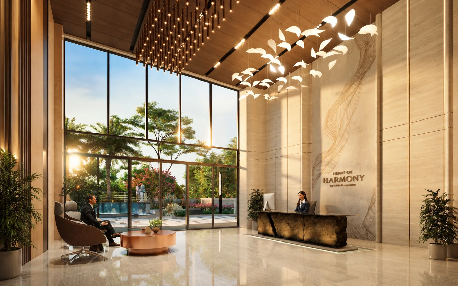 Interior render of a luxury lobby